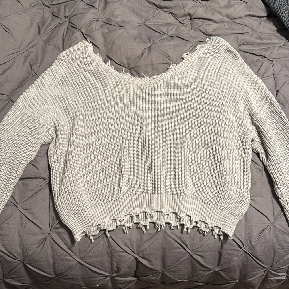 Distressed sweater - size Large in a soft green/grey color